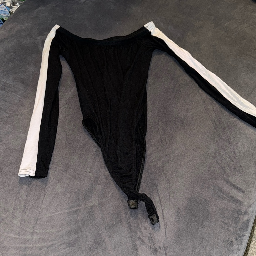 Black and white striped longsleeve bodysuit